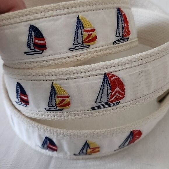 VIntage Nautical Maritme Coastal Sailboats Solid Brass Buckle Belt Made In Usa - Picture 6 of 8